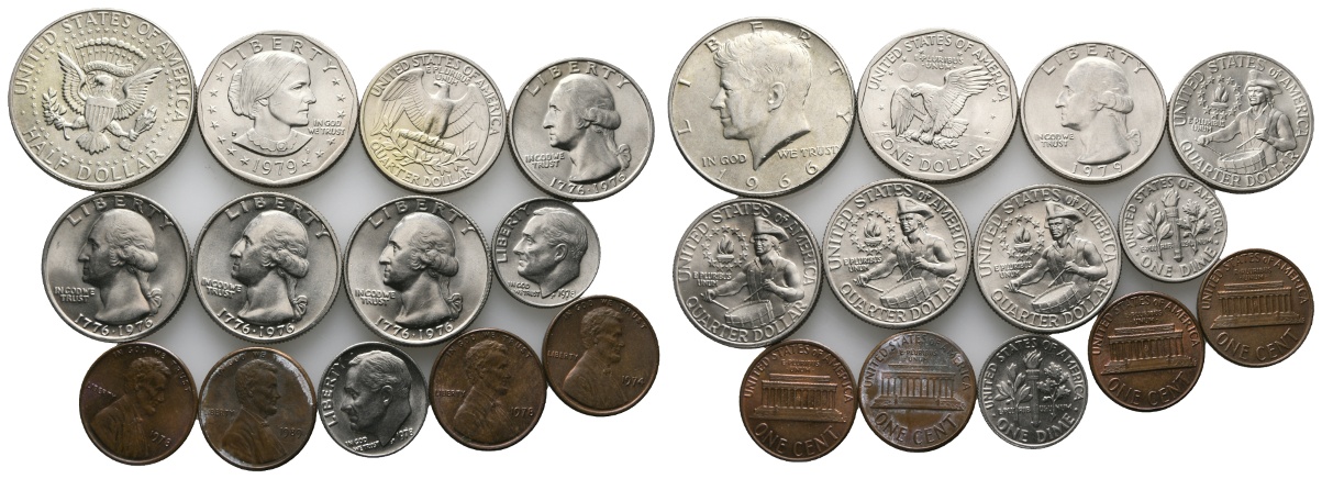  USA; Lot Kleinmünzen (13 Stück)   