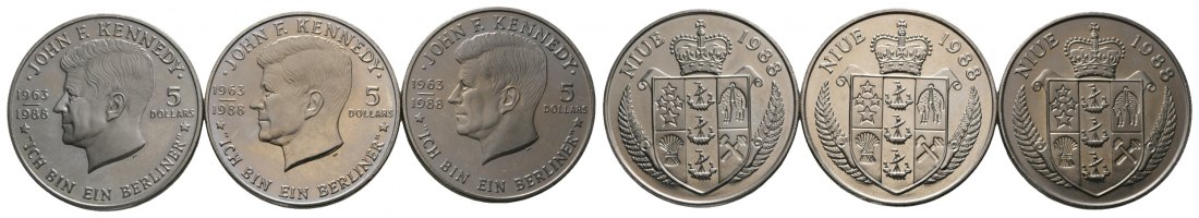  Ausland; Nuie; John F Kennedy; 5 Dollars 1988; Ich bin ein Berliner (3 Stück)   