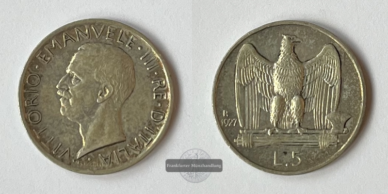  Italien 5 Lire Victor Emmanuel III 1927 (1926-1935) KM#67 FM-Frankfurt Feinsilber: 4,1g   