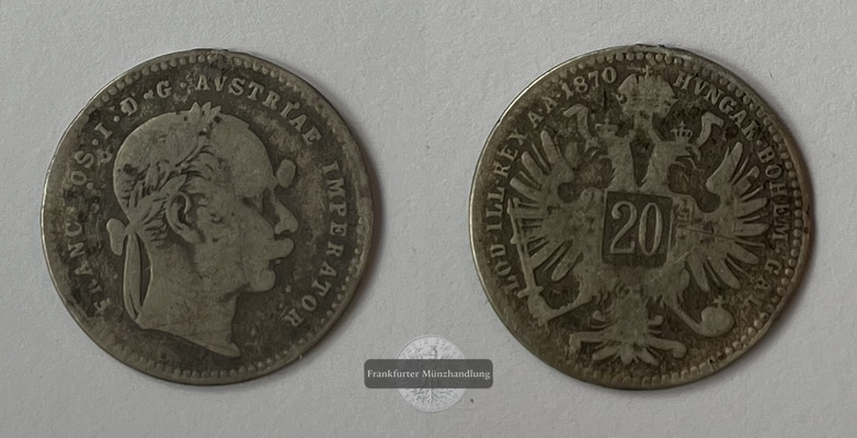  Kaisertum Österreich 20 Kreuzer 1870 KM#2212 FM-Frankfurt Feinsilber: 24,4g   