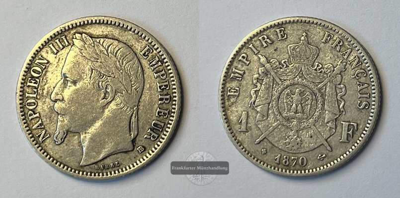  Frankreich 1870 BB Napoleon III. 1852-1870 KM#806 FM-Frankfurt Gewicht: 4,1g   