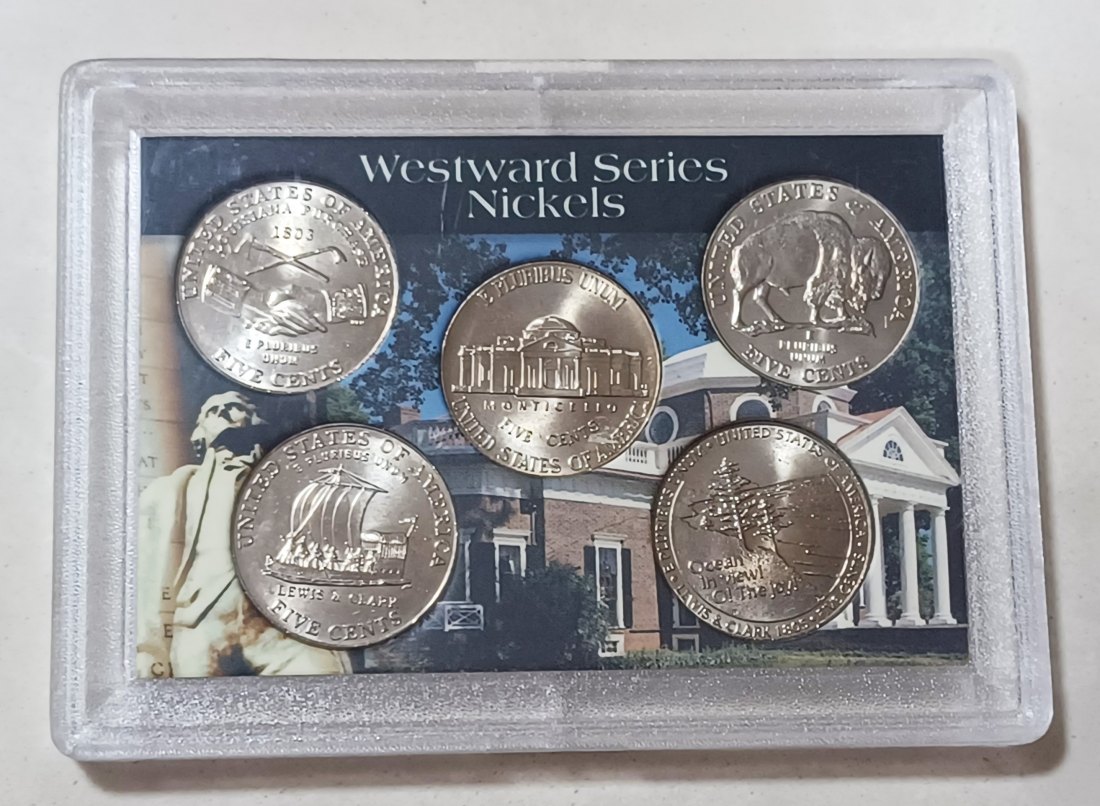  United States Westward Series Nickels Set of 5 2x2004, 2x2005,1x2006 in Perspex Presentation Case   