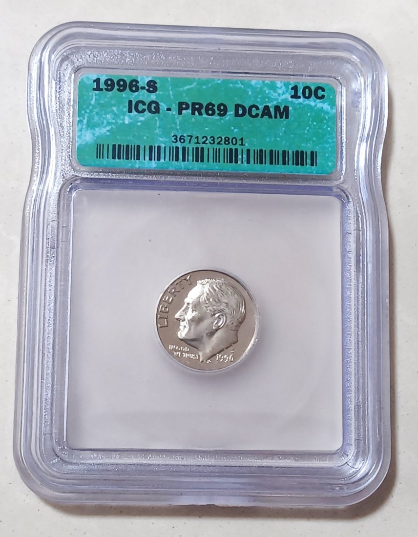  1996 PROOF United States Roosevelt Dime Ten Cent 10c 1996S ICG PR69DCAM   