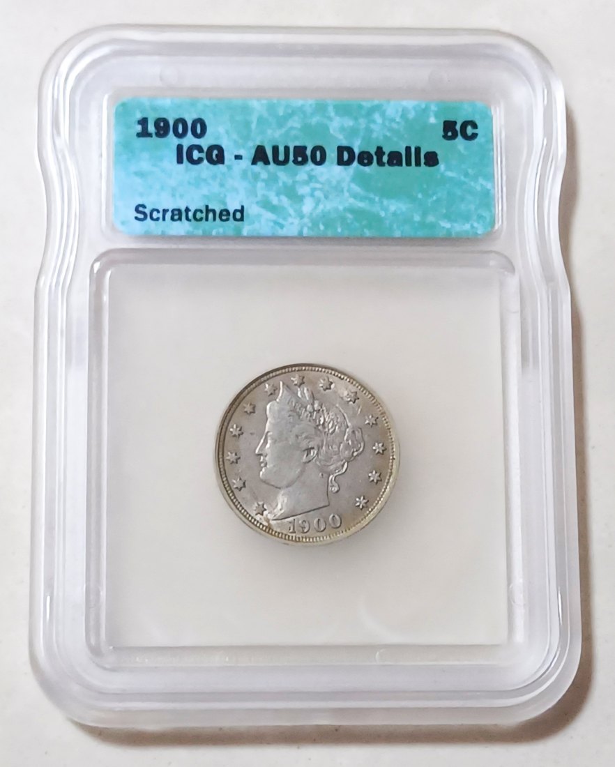  1900 United States Liberty Nickel with Cents ICG AU50 Details   