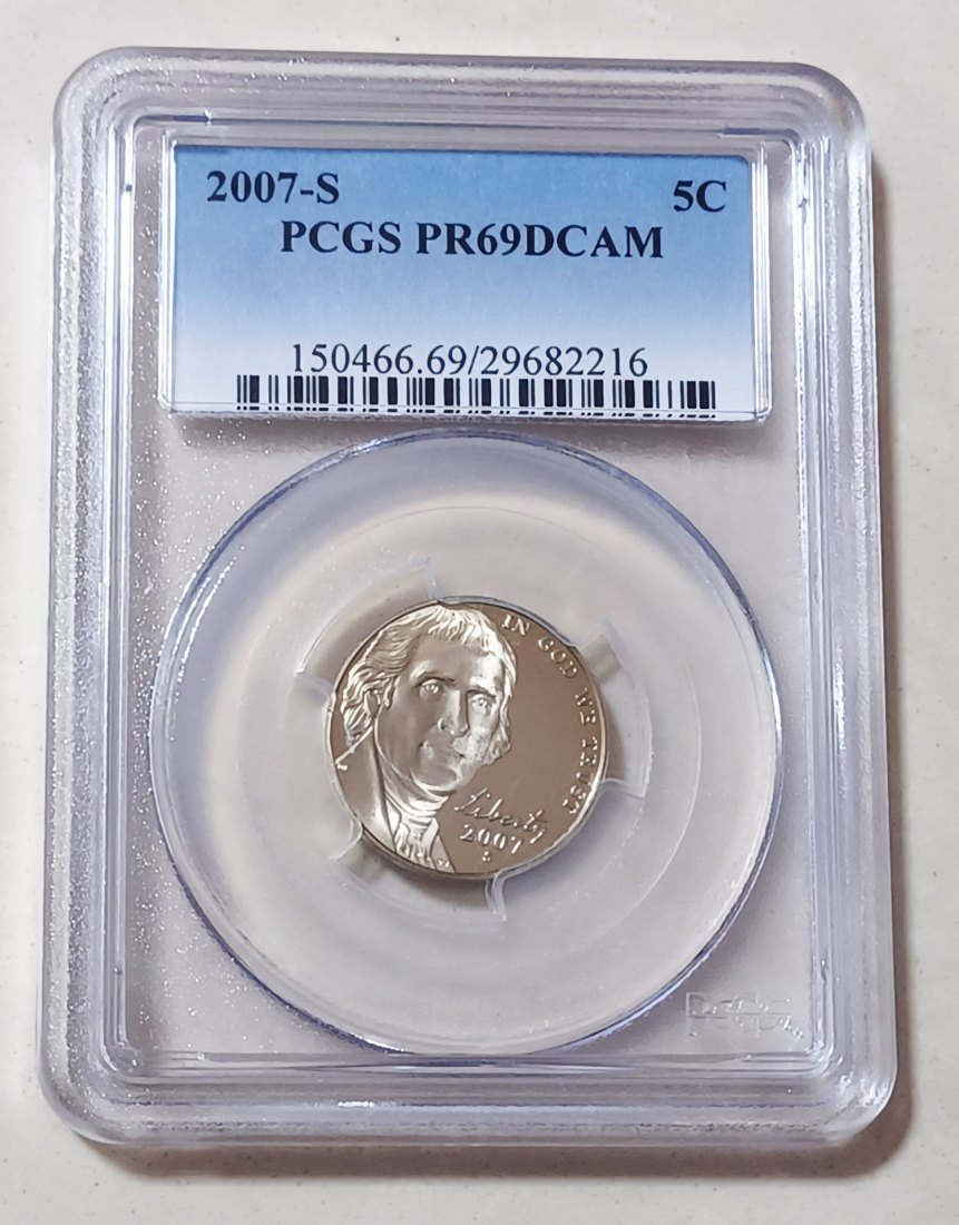  2007 CLAD PROOF United States Jefferson Nickel Five Cent 5c 2007S PCGS PR69DCAM 2ND Highest   
