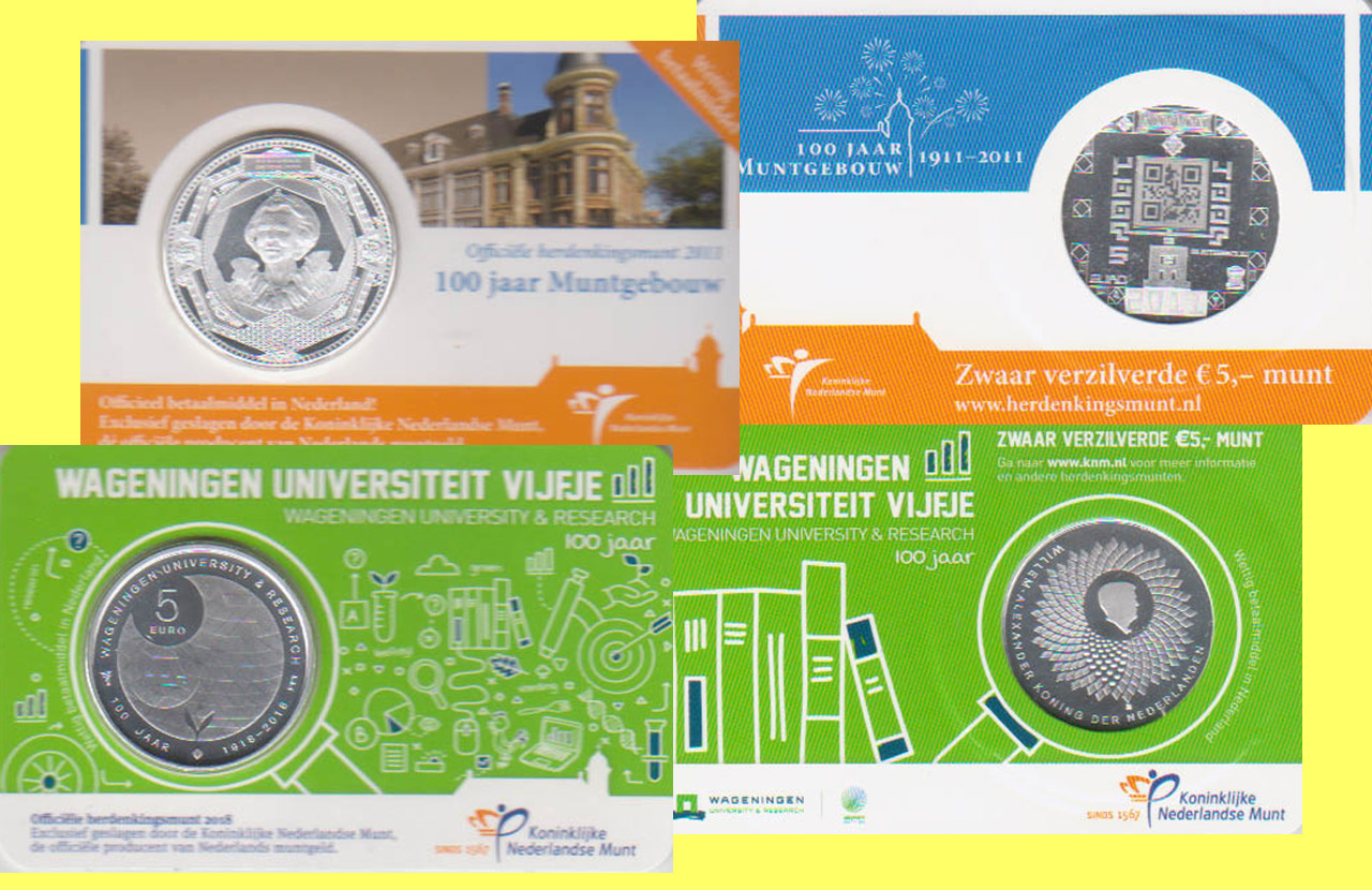  Offiz. Coincard 2 x 5-Euro-Münze NL *100 Jahre Muntgebouw 2011 und Uni Wageningen 2018*   