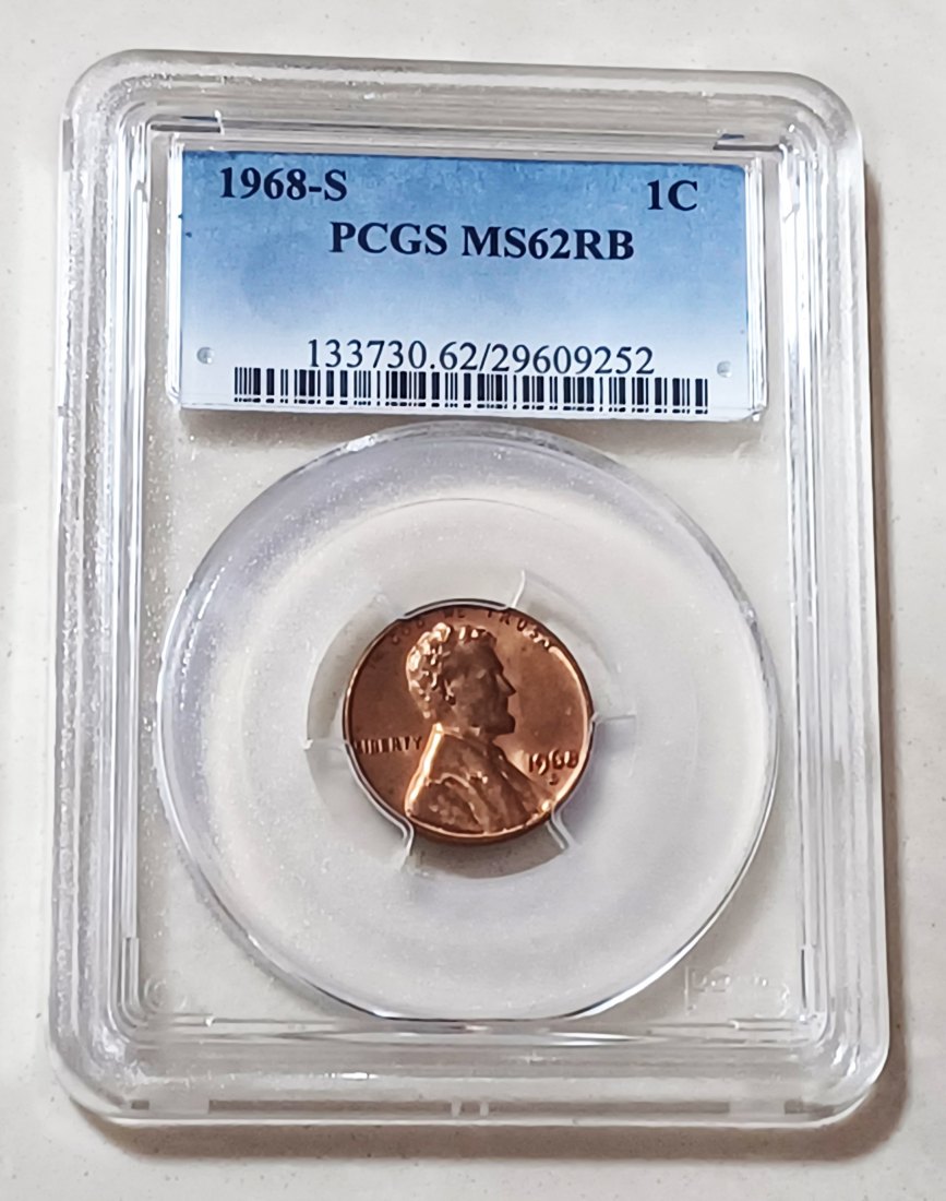 1968-S Bronze BU UNC United States Lincoln Memorial Large Date One Cent 1C MS62RB
