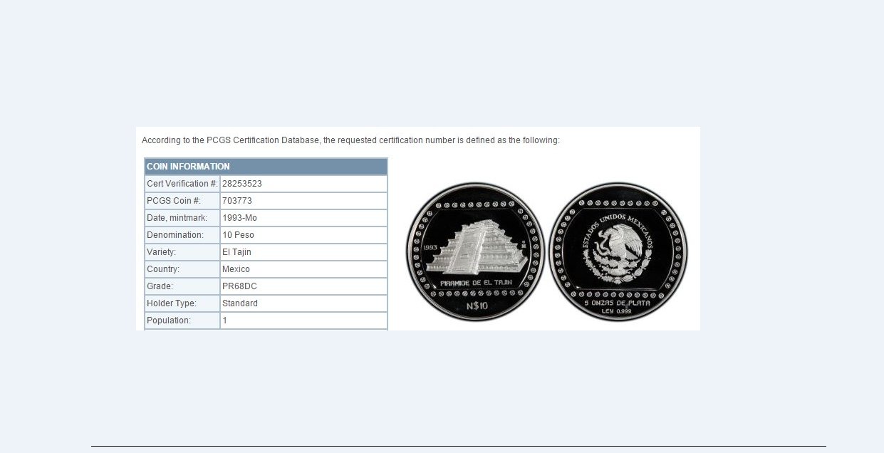  - kirofa - Mexico - 1993 - Priramide de El TAJIN - 5 oz Silver 999 PROOF- PCGS PR 68 DCAM   