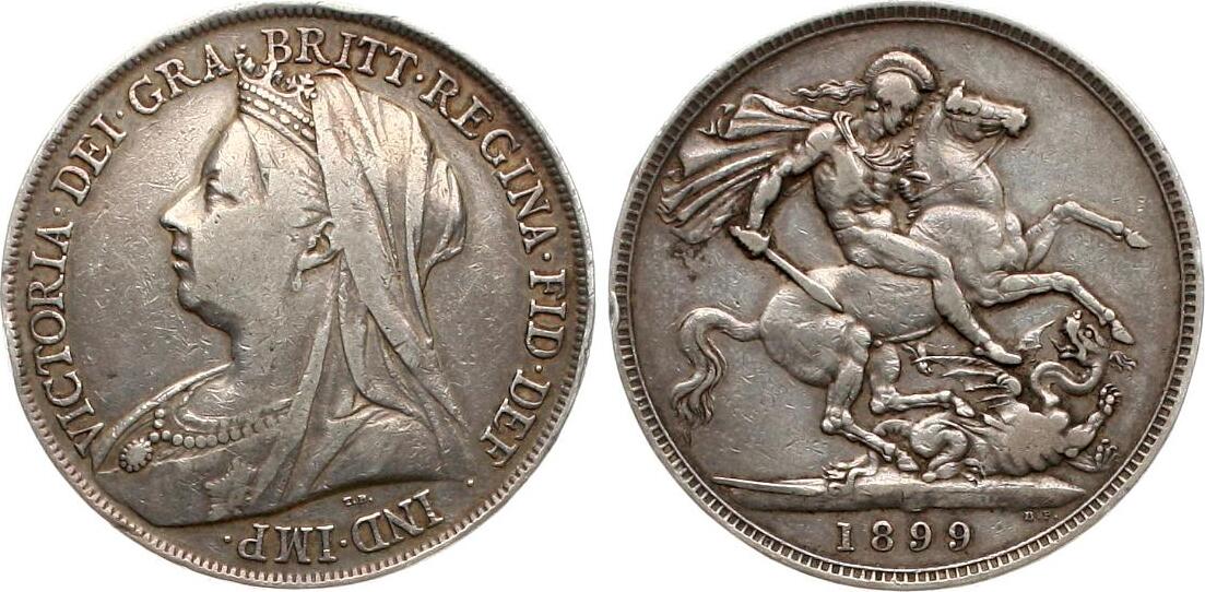  Grossbritannien: Victoria, One Crown 1899, schöne Patina!, näheres unten!   