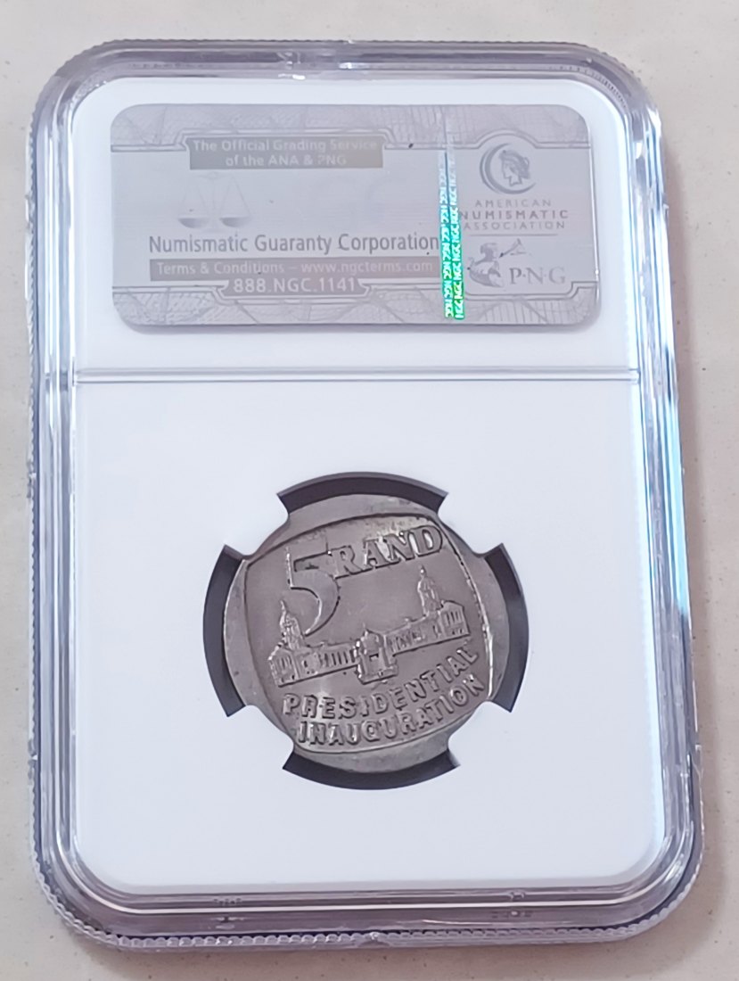  1994 South Africa Presidential Inauguration Five Rand R5 NGC AU58   