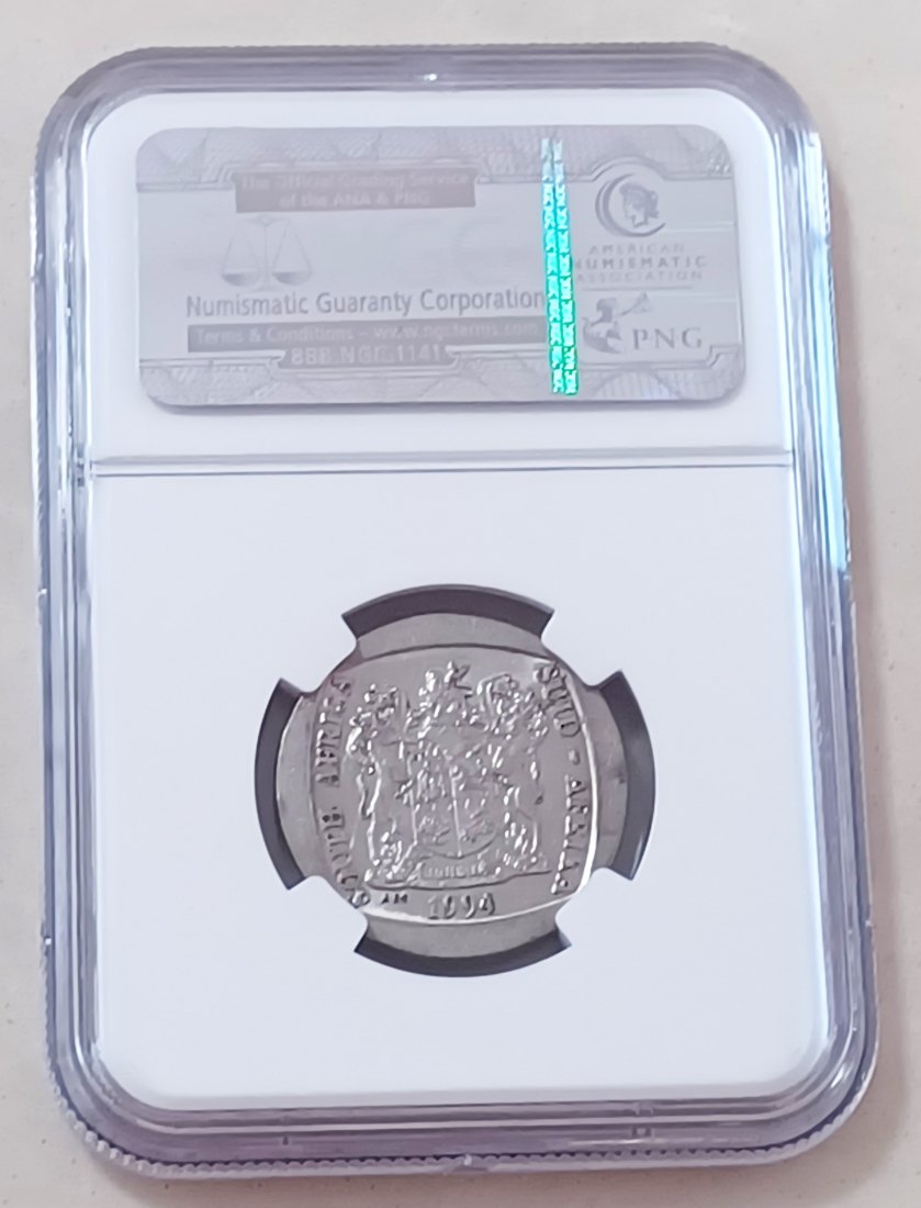  1994 UNC BU South Africa Presidential Inauguration Five Rand R5 NGC MS61   