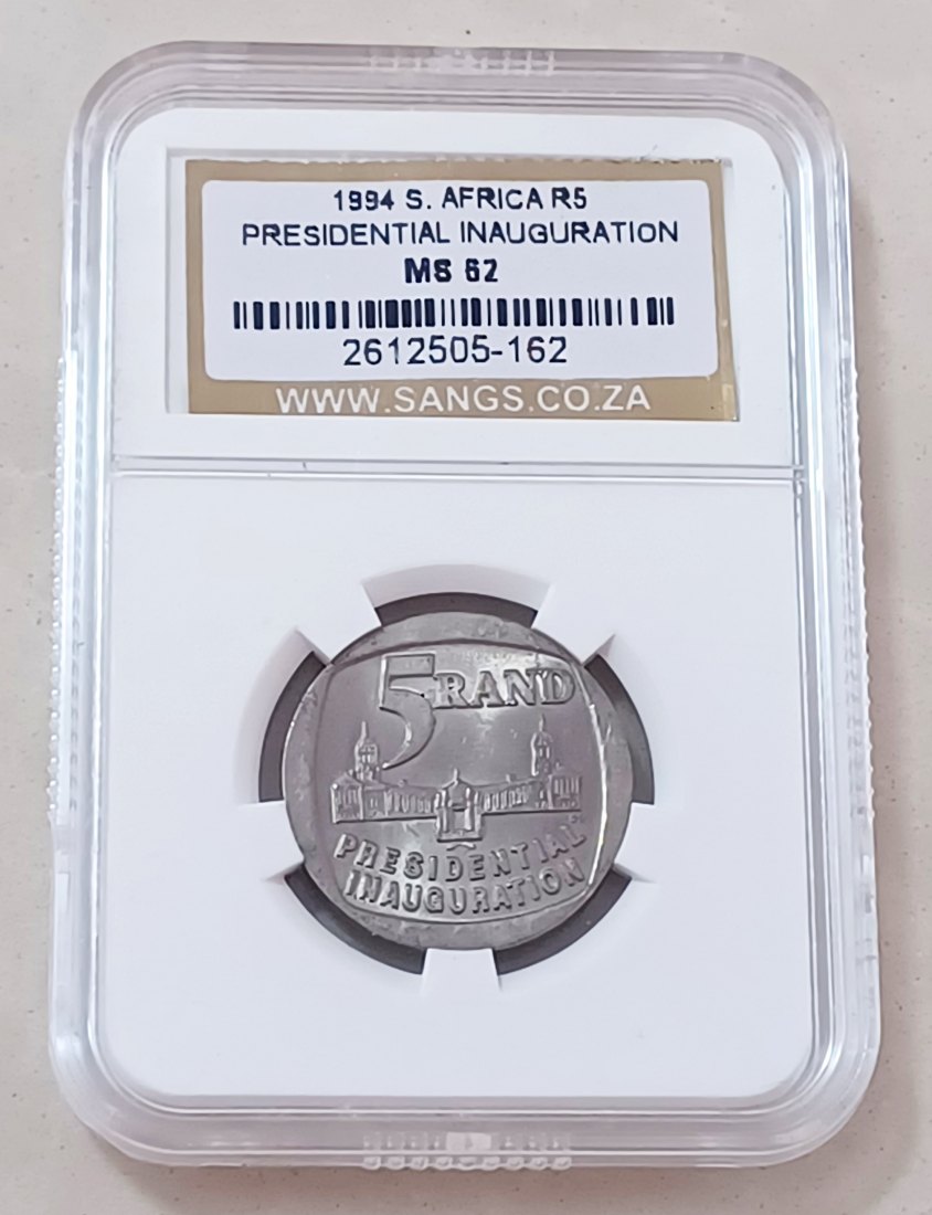 1994 UNC BU South Africa Presidential Inauguration Five Rand R5 SANGS MS62