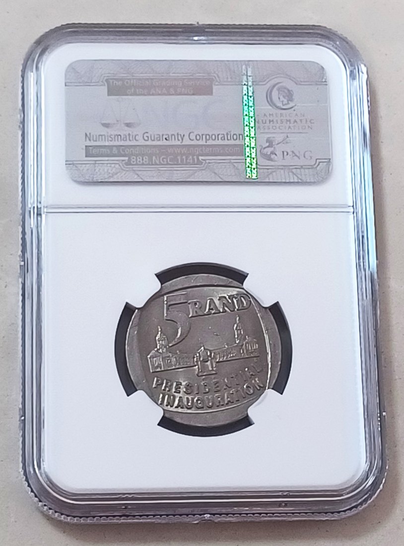 1994 UNC BU South Africa Presidential Inauguration Five Rand R5 NGC MS62   