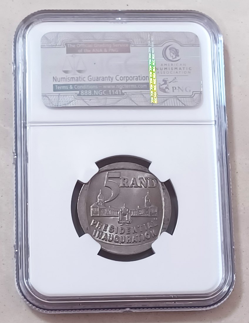  1994 UNC BU South Africa Presidential Inauguration Five Rand R5 NGC MS65   