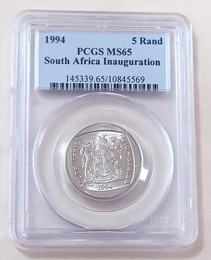 1994 UNC BU South Africa Presidential Inauguration Five Rand R5 PCGS MS65