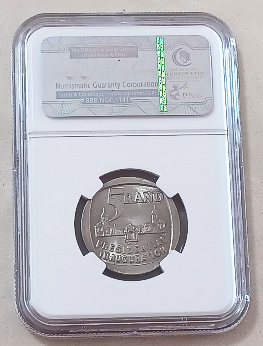  1994 UNC BU South Africa Presidential Inauguration Five Rand R5 NGC MS66   