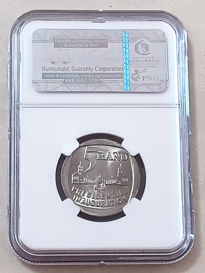  1994 UNC BU South Africa Presidential Inauguration Five Rand R5 NGC MS67 2ND HIGHEST GRADE   