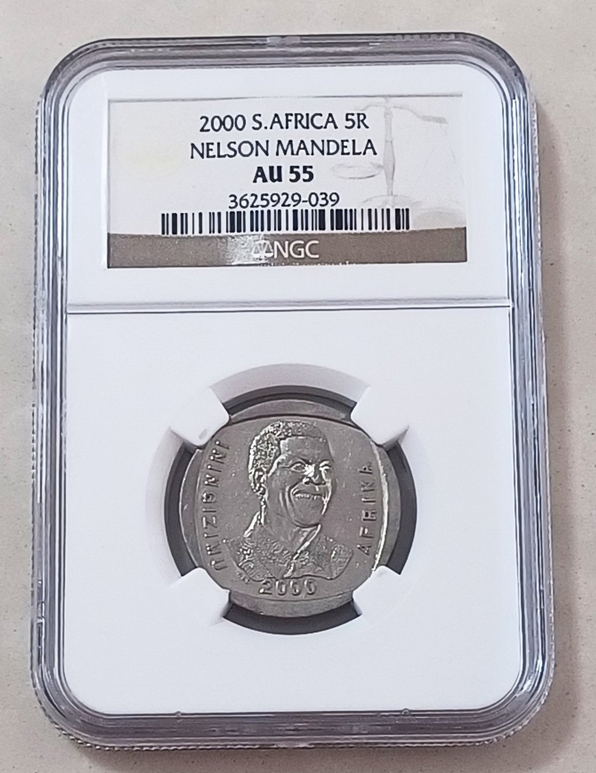 2000 South Africa Nelson Mandela ~Smiley~ Five Rand R5 NGC AU55