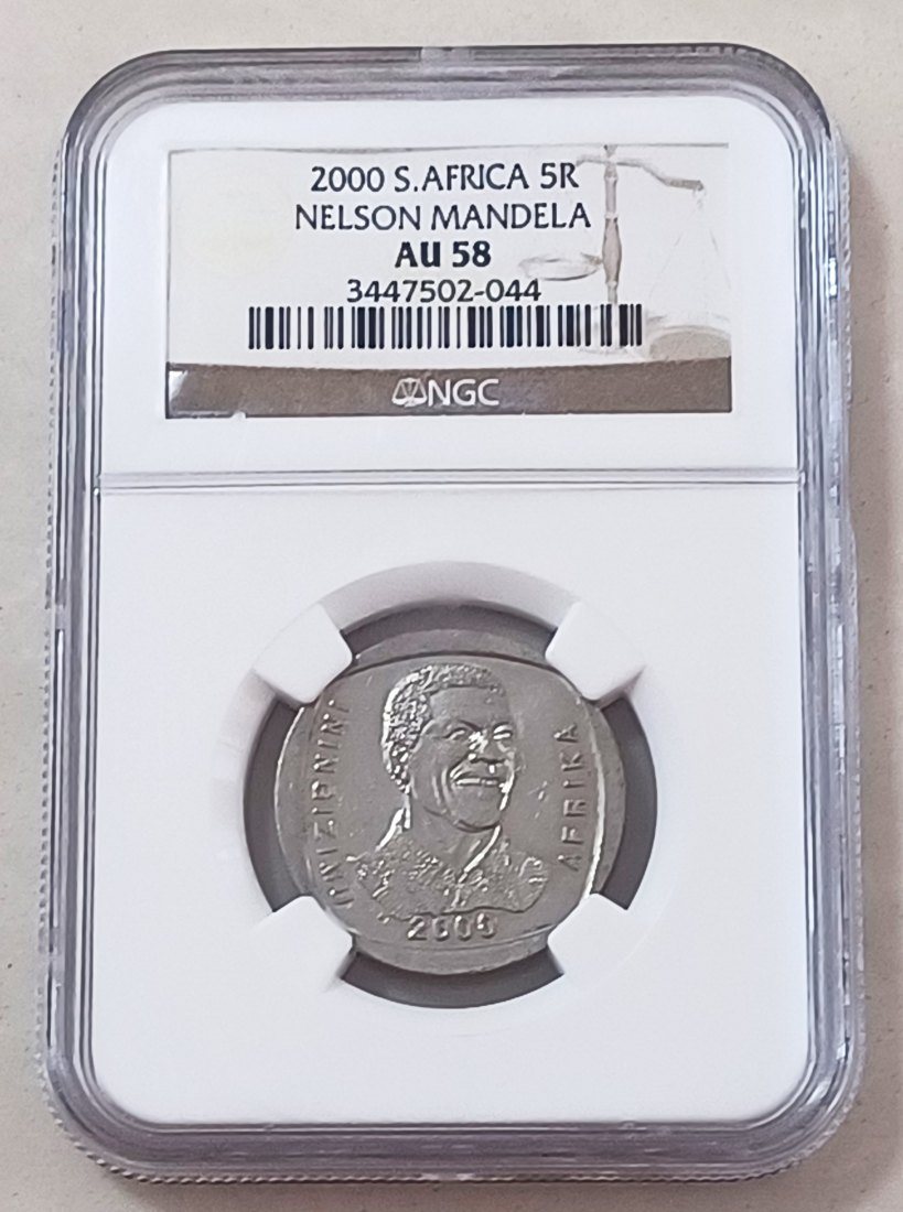 2000 South Africa Nelson Mandela ~Smiley~ Five Rand R5 NGC AU58