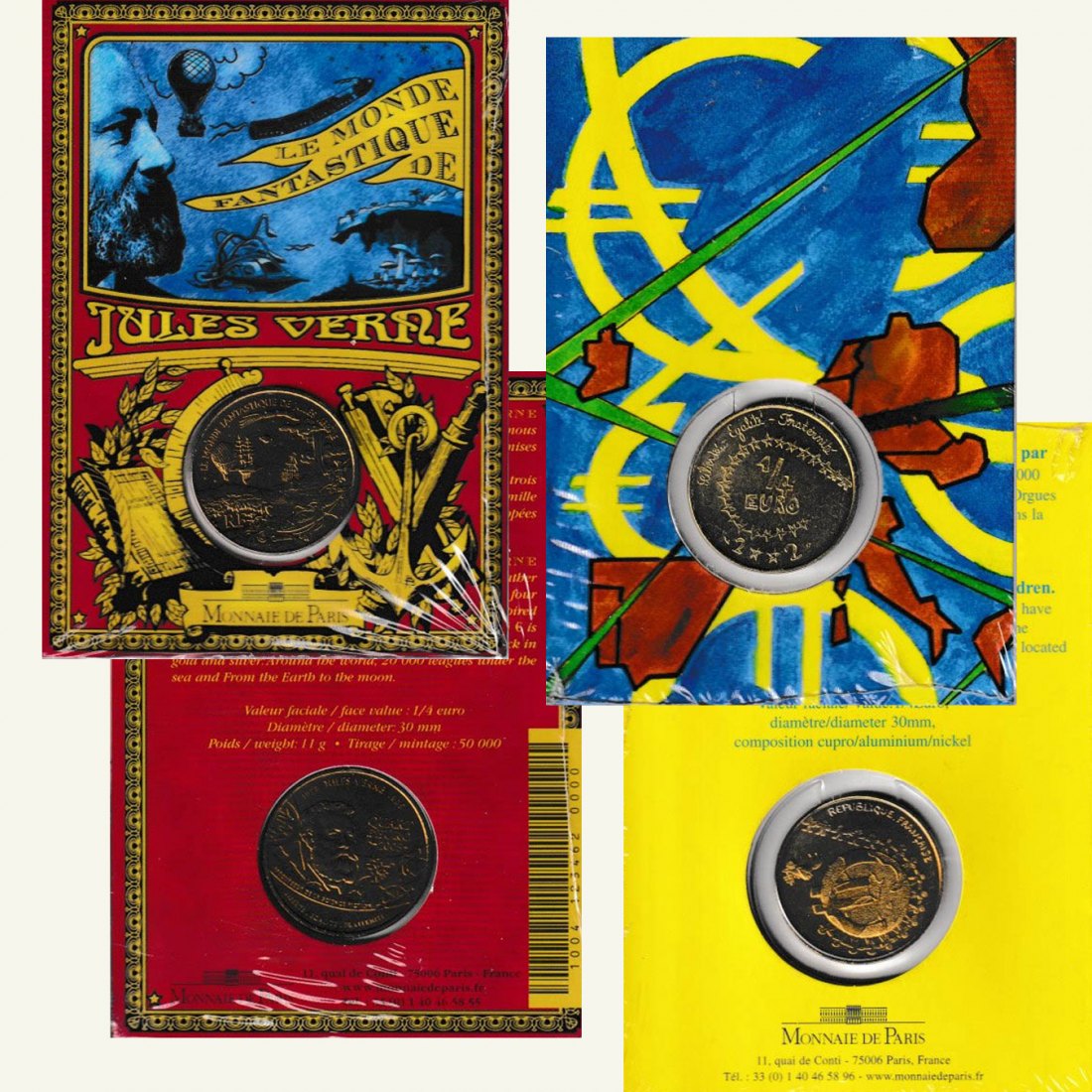  Coincard 2 x 1/4€-Sondermünze Frankr. *Kindereuro und Jule Verne* 2002+2005 nur 22.256St!!   