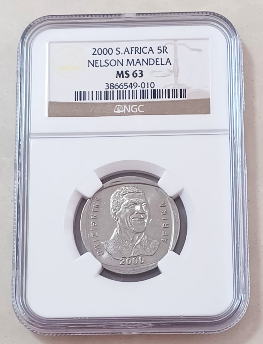 2000 South Africa UNC BU Nelson Mandela ~Smiley~ Five Rand R5 NGC MS63