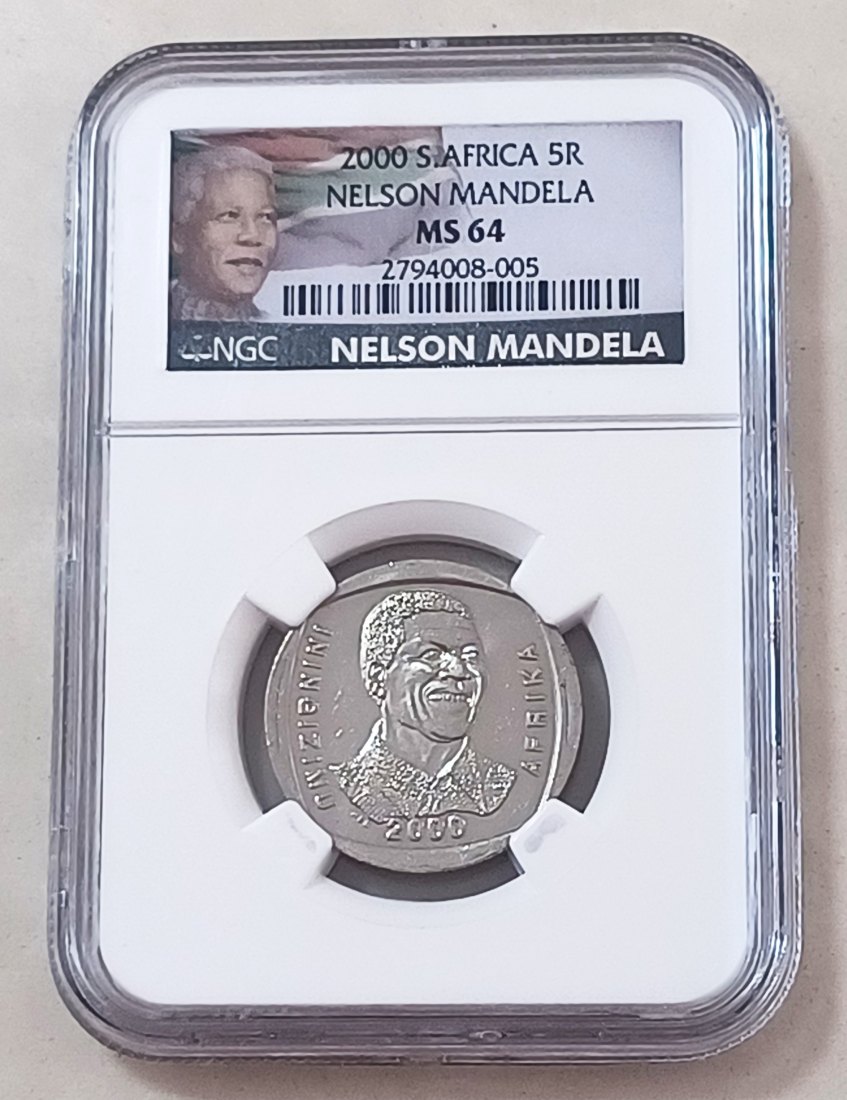 2000 South Africa UNC BU Nelson Mandela ~Smiley~ Five Rand R5 NGC MS64 SPECIAL NGC MANDELA LABEL