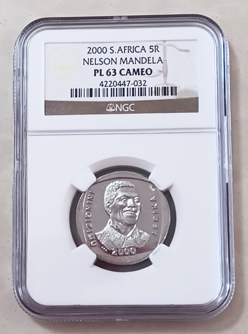 2000 South Africa PROOFLIKE Nelson Mandela ~Smiley~ Five Rand R5 NGC PL63 CAMEO