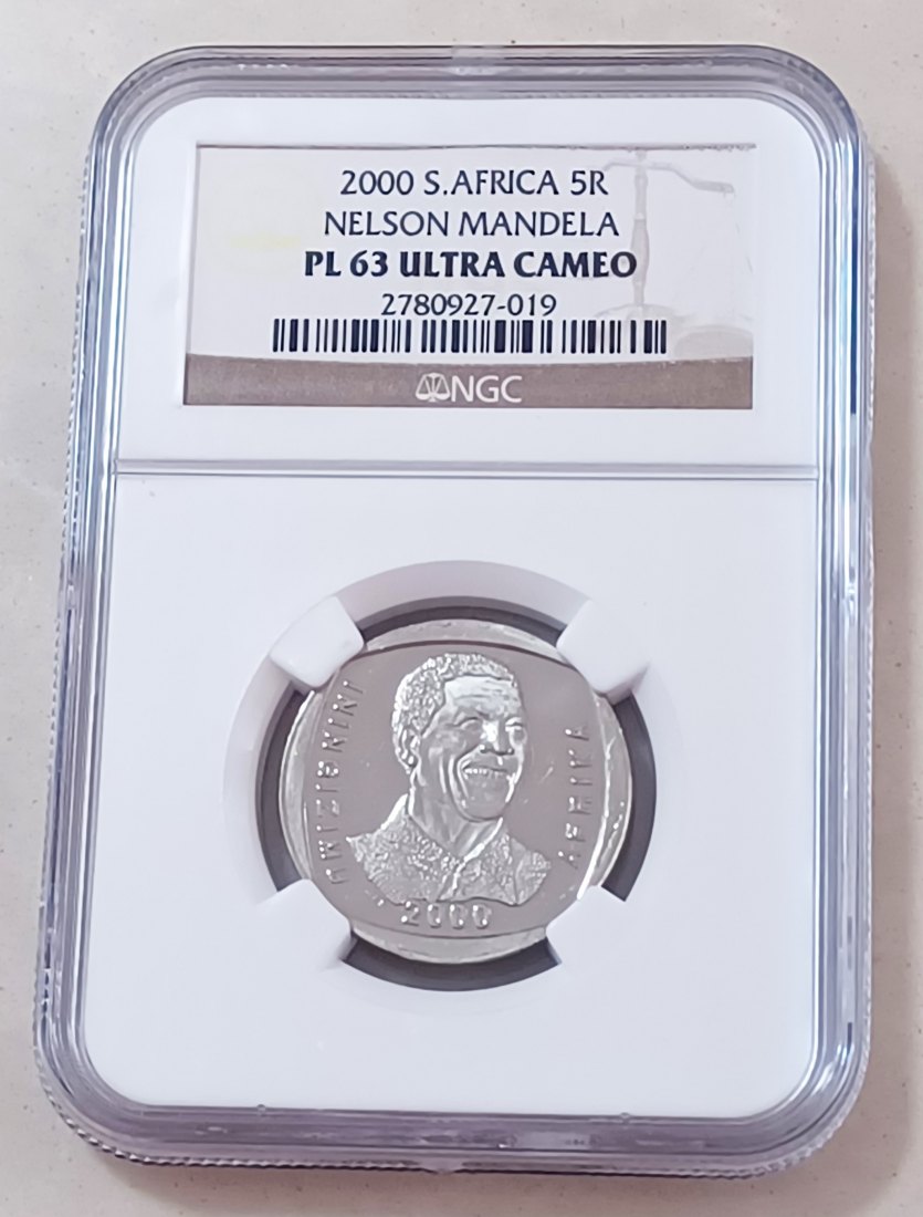 2000 South Africa PROOFLIKE Nelson Mandela ~Smiley~ Five Rand R5 NGC PL63 ULTRA CAMEO