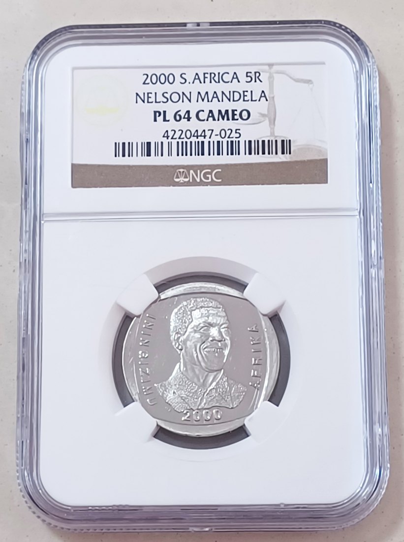 2000 South Africa PROOFLIKE Nelson Mandela ~Smiley~ Five Rand R5 NGC PL64 CAMEO