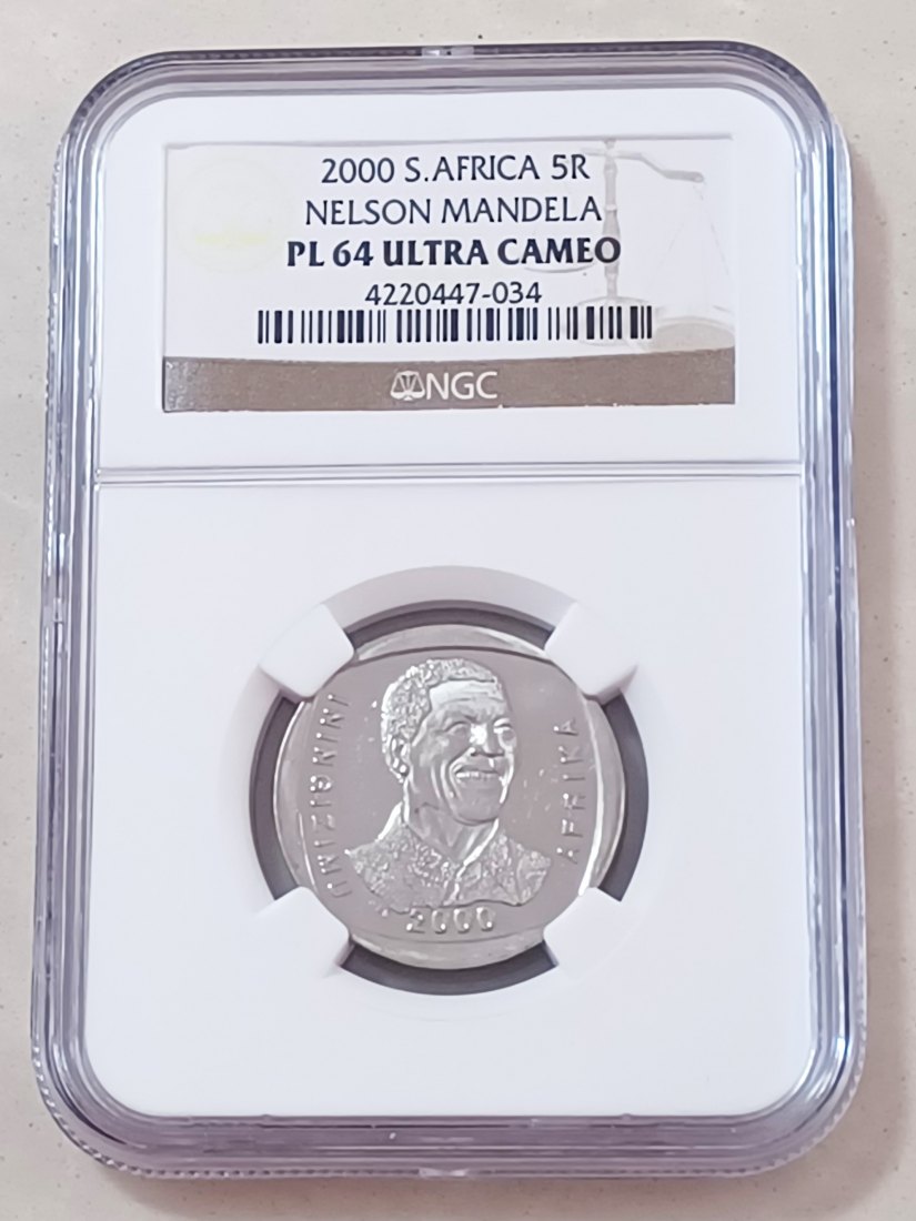 2000 South Africa PROOFLIKE Nelson Mandela ~Smiley~ Five Rand R5 NGC PL64 ULTRA CAMEO
