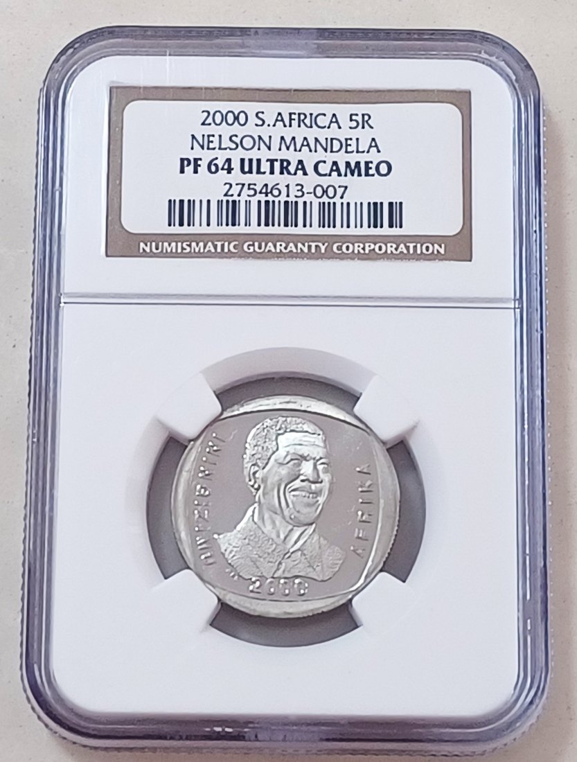 2000 South Africa PROOF Nelson Mandela ~Smiley~ Five Rand R5 NGC PF64 ULTRA CAMEO