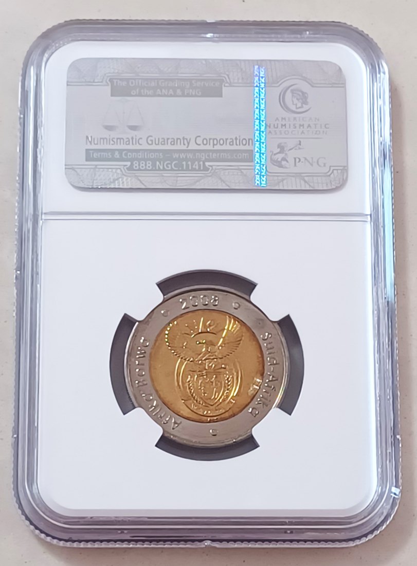  2008 South Africa BU UNC Bimetallic Nelson Mandela 90th Birthday Five Rand R5 NGC UNC Details   