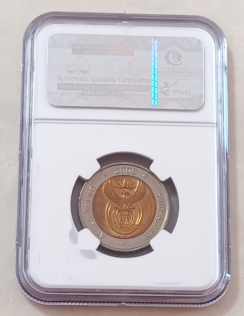  2008 South Africa BU UNC Bimetallic Nelson Mandela 90th Birthday Five Rand R5 NGC MS65   