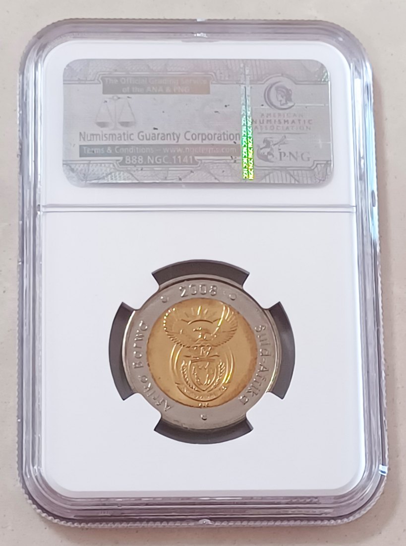  2008 South Africa BU UNC Bimetallic Nelson Mandela 90th Birthday Five Rand R5 NGC MS66   