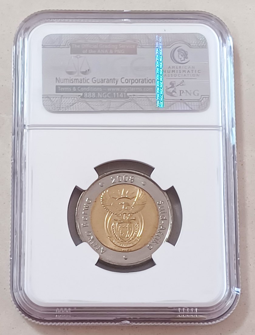  2008 South Africa BU UNC Bimetallic Nelson Mandela 90th Birthday Five Rand R5 NGC MS66 SPECIAL LABEL   