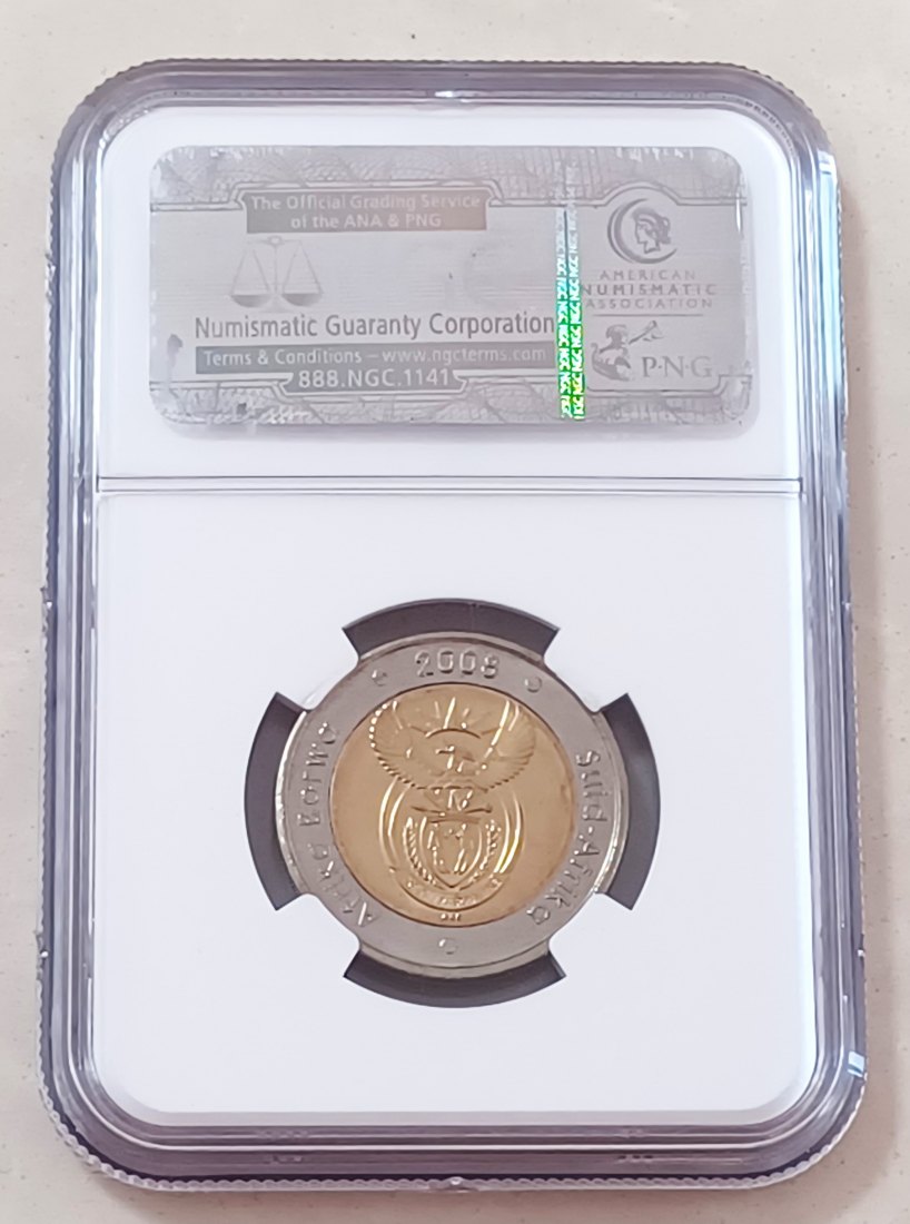  2008 South Africa BU UNC Bimetallic Nelson Mandela 90th Birthday Five Rand R5 NGC MS67   