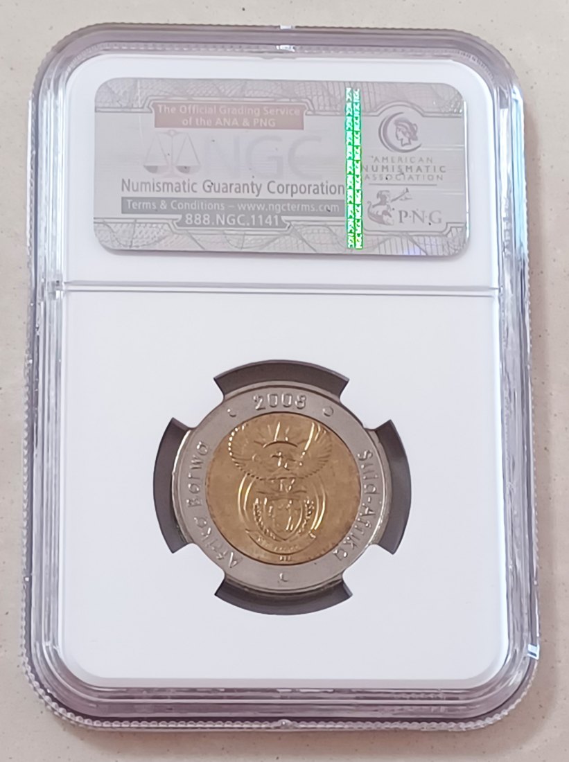  2008 South Africa BU UNC Bimetallic Nelson Mandela 90th Birthday Five Rand R5 NGC MS67 SPECIAL LABEL   