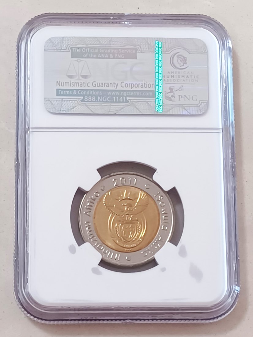  2011 South Africa 90TH Anniversary Rand Bimetallic Five Rand R5 NGC MS67 ONLY 2 COINS GRADED HIGHER   