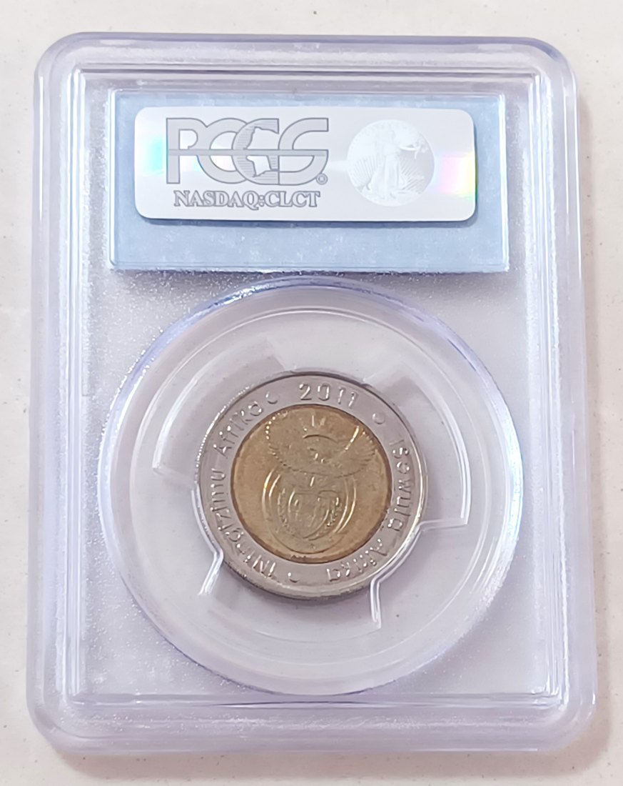  2011 South Africa 90TH Anniversary Rand Bimetallic Five Rand R5 PCGS MS64   