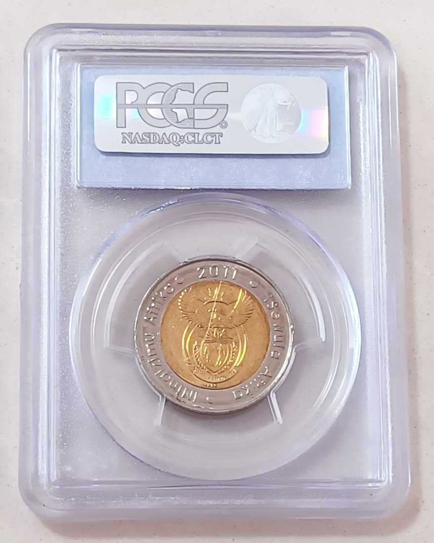  2011 South Africa 90TH Anniversary Rand Bimetallic Five Rand R5 PCGS MS65   