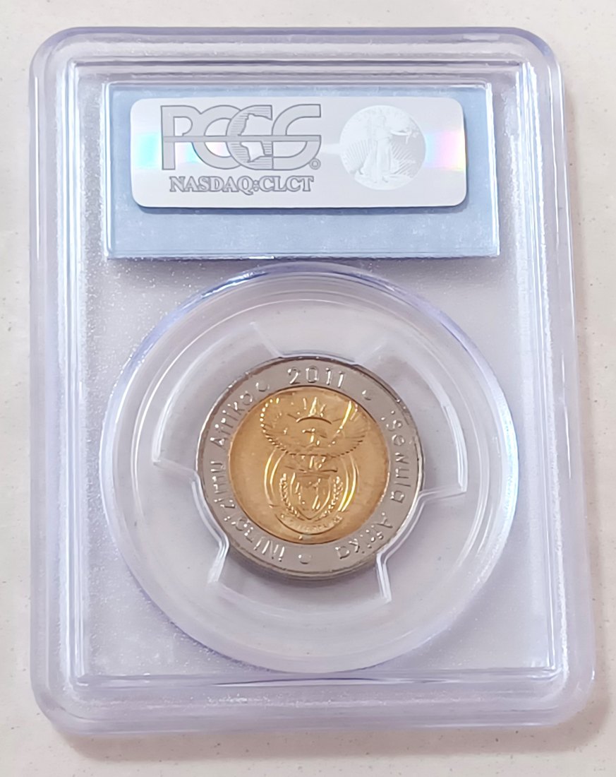  2011 South Africa 90TH Anniversary Rand Bimetallic Five Rand R5 PCGS MS66   