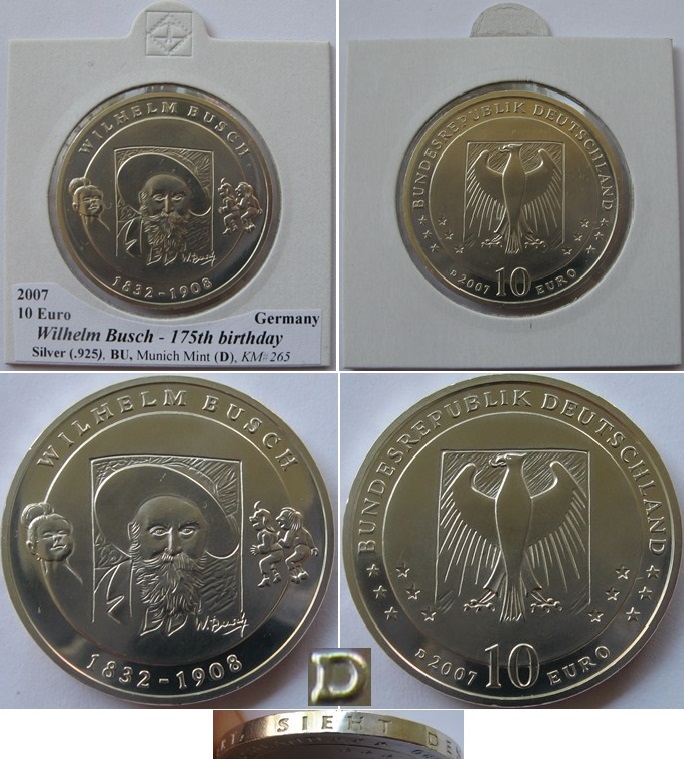  2007-Deutschland-10 Euro (D)- Wilhelm Busch - Silbermünze-Stempelglanz   