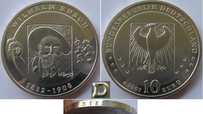  2007-Deutschland-10 Euro (D)- Wilhelm Busch - Silbermünze-Stempelglanz   