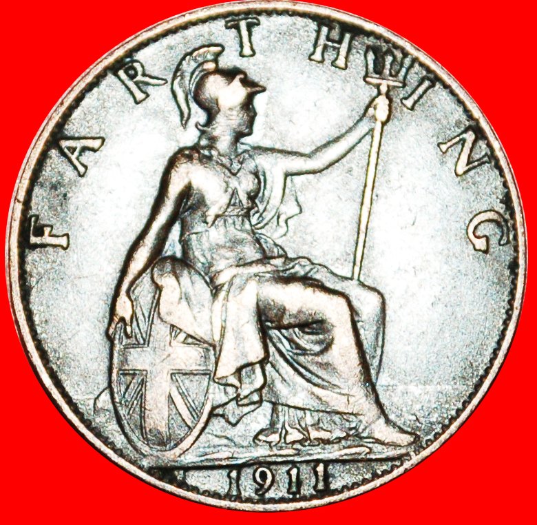 Ⰿ HERRIN DER SEEN: GROSSBRITANNIEN ★ FARTHING 1911! GEORG V. (1911-1936) OHNE VORBEHALT!