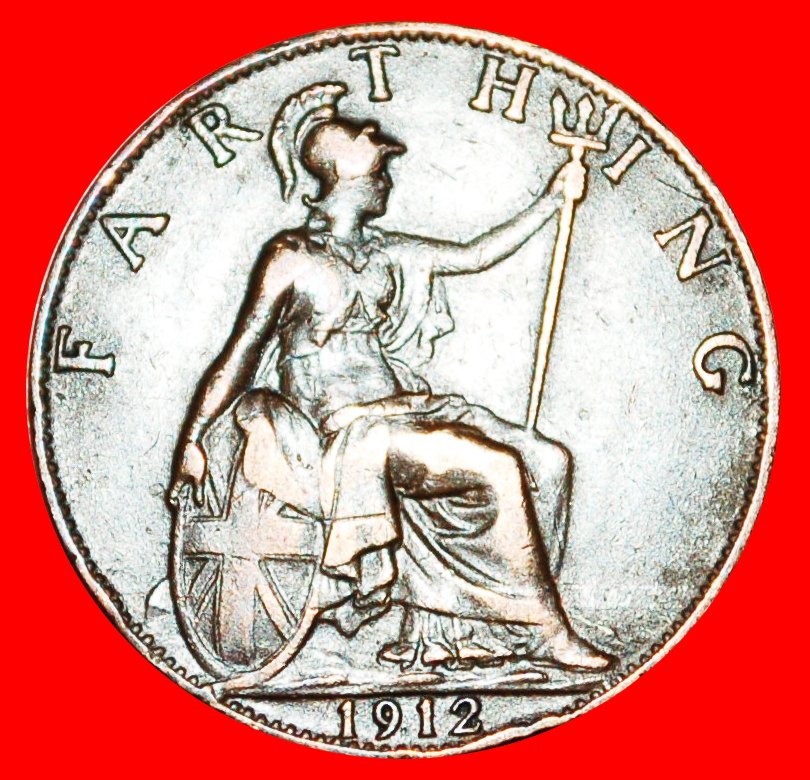 Ⰿ HERRIN DER SEEN: GROSSBRITANNIEN ★ FARTHING 1912! GEORG V. (1911-1936) OHNE VORBEHALT!