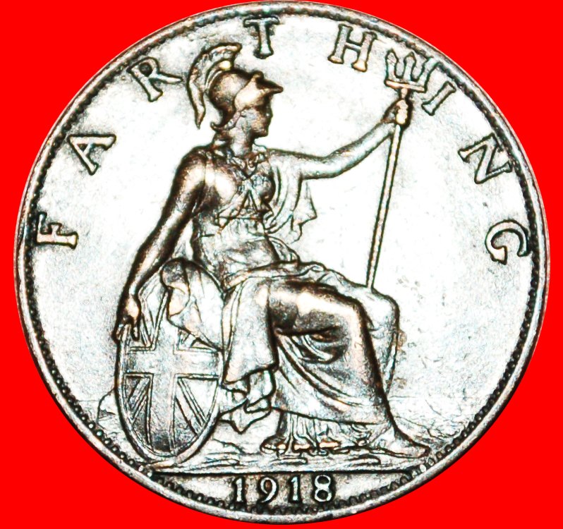 Ⰿ HERRIN DER SEEN: GROSSBRITANNIEN ★ FARTHING 1918! GEORG V. (1911-1936) OHNE VORBEHALT!