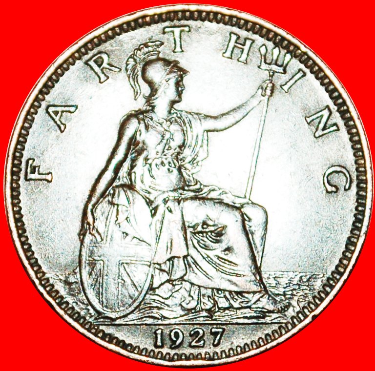Ⰿ HERRIN DER SEEN: GROSSBRITANNIEN ★ FARTHING 1927! GEORG V. (1911-1936) OHNE VORBEHALT!