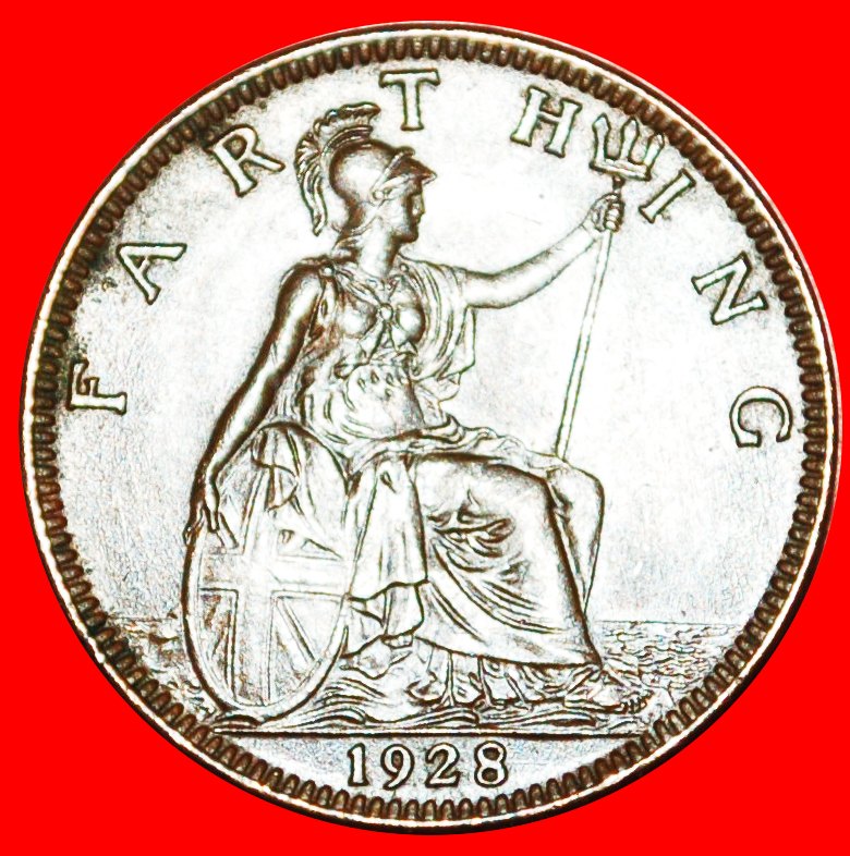 Ⰿ MISTRESS OF SEAS: GREAT BRITAIN★ FARTHING 1928! GEORGE V (1911-1936) LOW START ★ NO RESERVE!