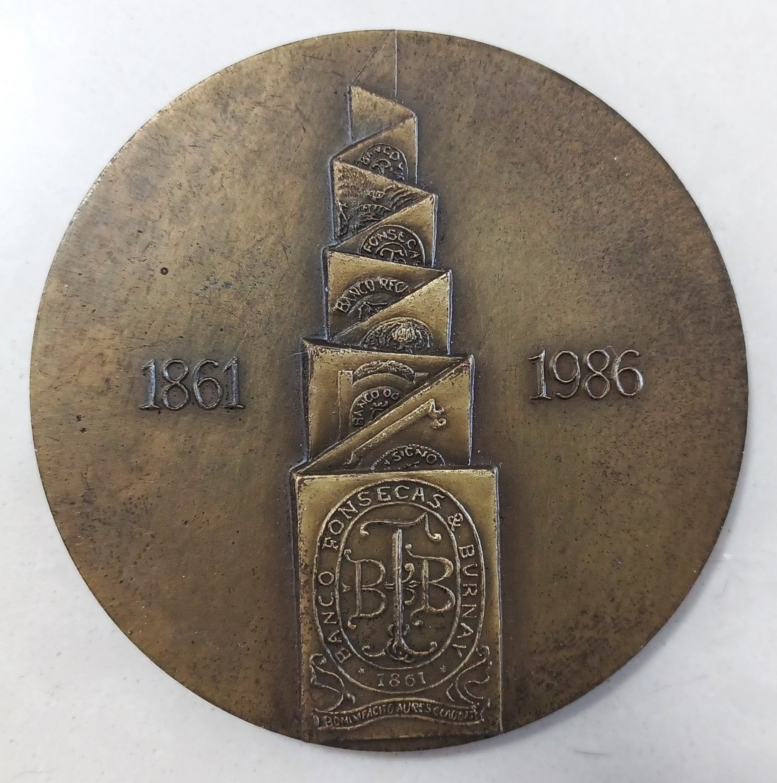  1986 Extra Large 70mm 140g Bronze Fonseca Burnay Bank Medal   