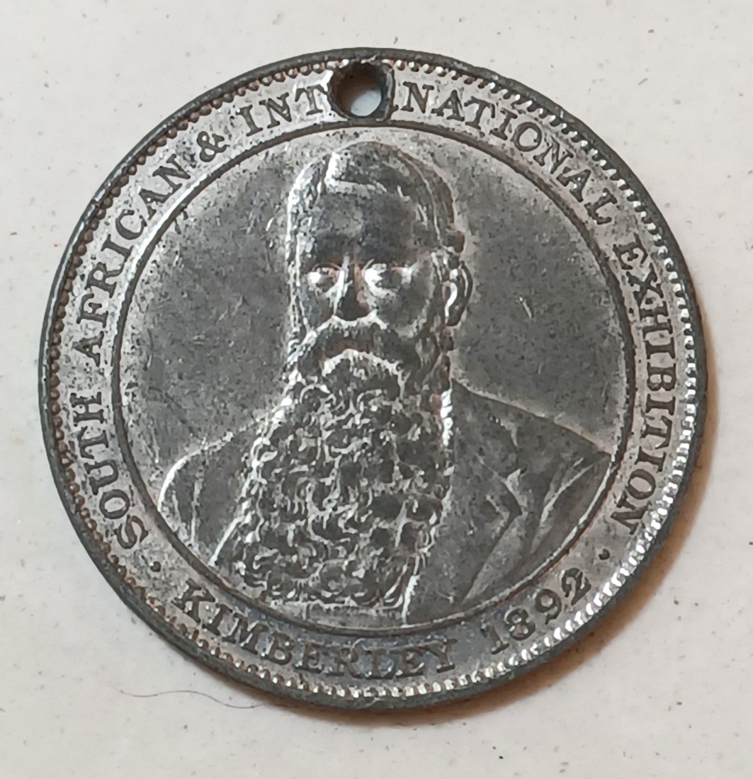 1892 Pewter South African Kimberley International Exhibition Holed 6.7g 28.8mm